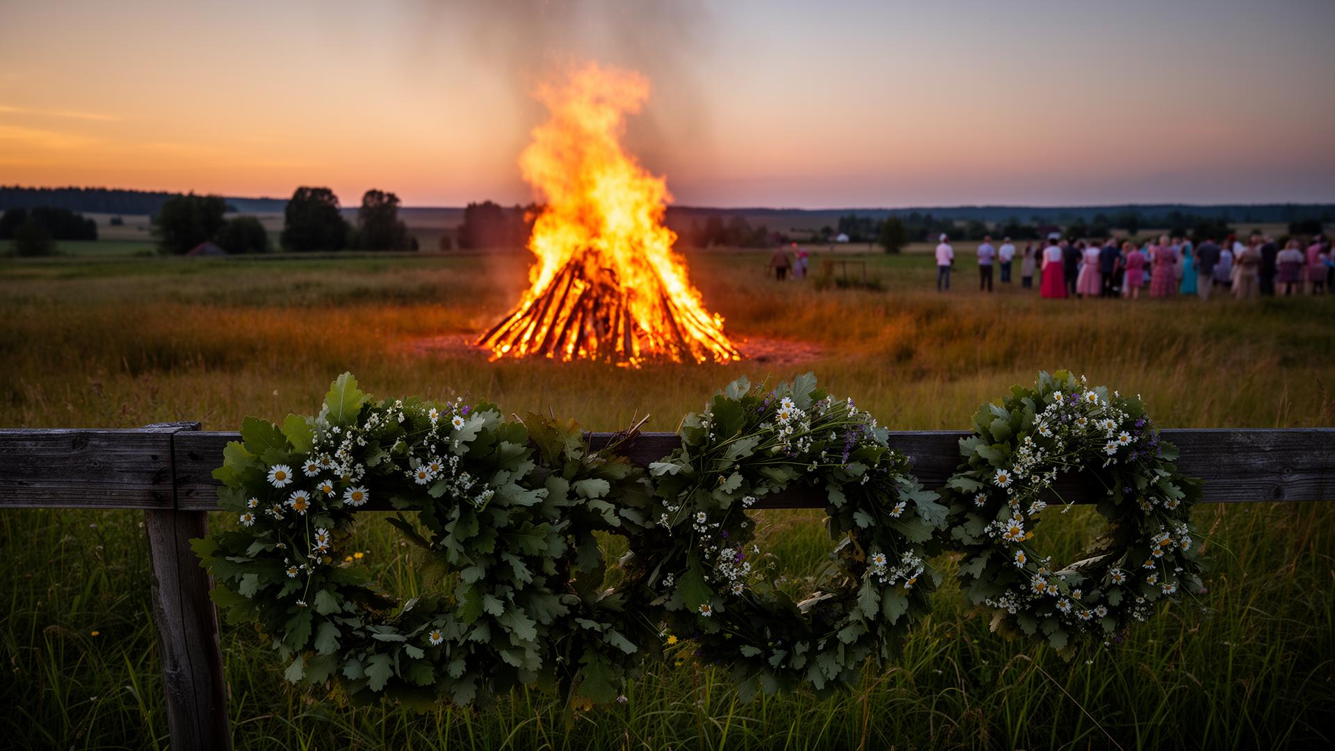 Latvian Jāņi midsummer bonfire